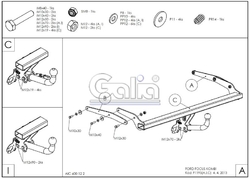 Tažné zařízení Ford Focus kombi 2011-, pevný čep 2 šrouby, Galia